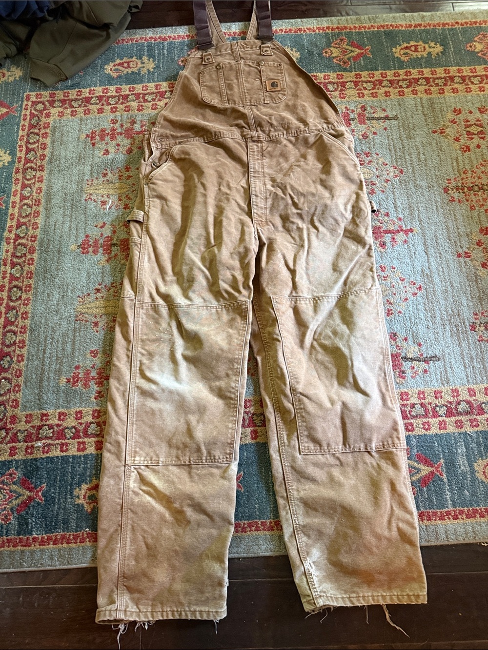 Carhartt Brown Canvas Bib Overalls with Dark Brown Straps